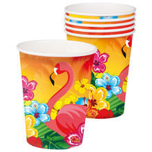 SALE Becher, recycelbar aus Pappe, Hawaii Flamingo, 6 Stk. 0,25 l