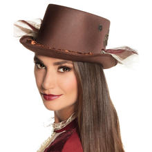 Hut Steampunk Zylinder mit Rschen und Borte