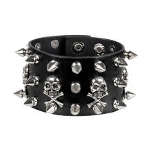 Armband Biker mit Nieten, schwarz, Totenkpfen