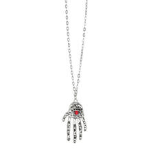 SALE Kette Skelett-Hand, silber mit rotem Stein