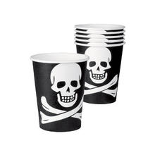 SALE Becher, recycelbar aus Pappe, Pirat mit Totenkopf, schwarz, 250 ml, 6Stk