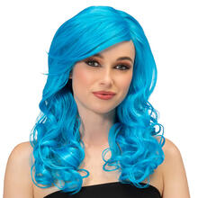 NEU Per�cke Julietta, Langhaar gewellt, blau, Premium-Qualit�t