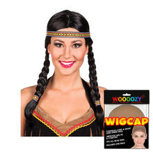 Percke Damen Indianerin mit Stirnband und zwei gefochtenen Zpfen, Kewanee, schwarz - mit Haarnetz