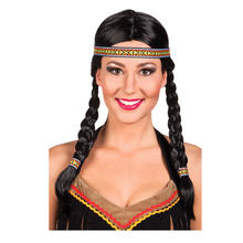 Perücke Damen Indianerin mit Stirnband und zwei gefochtenen Zöpfen, Kewanee, schwarz