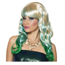 Perücke Damen Langhaar mit Pony Meerjungfrau Marina, blond-blau-grün