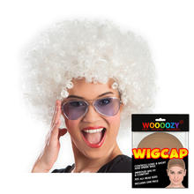 Perücke Unisex Damen Super-Riesen-Afro Locken, weiß - mit Haarnetz