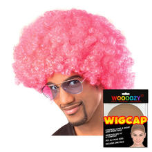 Perücke Unisex Herren Super-Riesen-Afro Locken, pink - mit Haarnetz