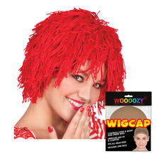 Perücke Unisex Clown Fuzz aus Wolle, rot - mit Haarnetz