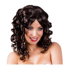 Percke Damen Mittelscheitel schulterlange Locken, Cocktail, schwarz