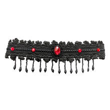 SALE Halsband im Gothic- / Halloween-Look, Schwarz mit roten Steinen
