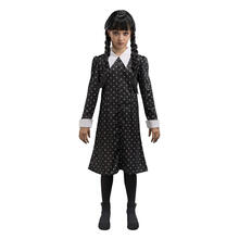 SALE Kinder-Kostm Wednesday Addams, schwarzes Kleid mit weien Motiven, Gr. 140