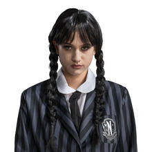 SALE Damen-Percke Wednesday Addams mit Pony und Zpfen, schwarz