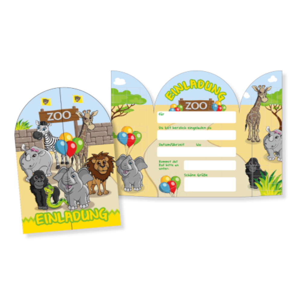 SALE Einladungskarten Zoo, 8 Stck