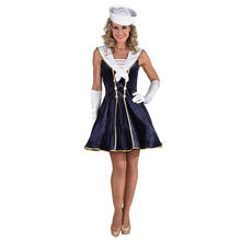 Damen-Kost�m Matrosin, blaues Kleid in Samtoptik - Verschiedene Gr��en (XS-XXL)