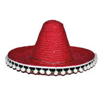 NEU Mexikanischer Hut / Sombrero mit Bommeln, Durchmesser 60 cm, Rot