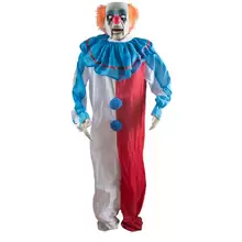 NEU Groß-Deko Grusel-Clown mit Bewegung, Licht und Sound, blau-weiß-rot, ca. 174 cm