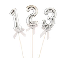 NEU Kuchen / Cake-Topper Mini Ziffer am Stab, 9 cm, silber, Stab ca. 15cm - verschiedene Ziffern