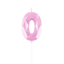 NEU Geburtstagskerze Ziffer am Stab, 5 cm, Facettenoptik, Zahl 0, pink