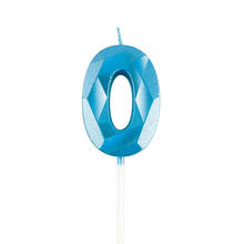 NEU Geburtstagskerze Ziffer am Stab, 5 cm, Facettenoptik, Zahl 0, blau