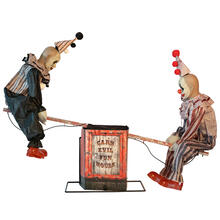 Dekofigur Wippe mit 2 Clowns, Animatronik mit Bewegung, Sound und Licht, ca. 125x31x90cm