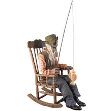 Dekofigur Rocking Fisherman, Animatronik mit Bewegung, Sound und Licht, ca. 67x95x185cm