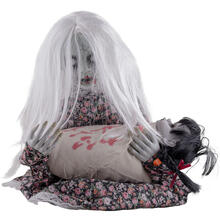 NEU Halloween-Deko-Figur Mdchen mit weinendem Baby, mit Licht, Sound und Bewegung, ca. 50 cm