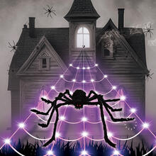 NEU Halloween-Deko LED-Spinnennetz mit Spinne, 5m