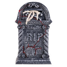 Halloween-Deko Grabstein mit greifender Skeletthand, mit Bewegung, Licht & Sound, ca. 44 cm