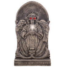 Halloween-Deko Grabstein mit lachendem Todesengel, mit Licht & Sound, ca. 64 cm
