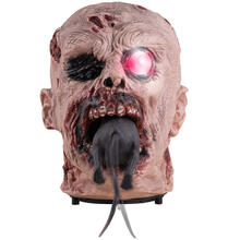 Dekofigur Zombie-Kopf mit Ratte, Animatronik mit Bewegung, Sound und Licht, ca. 18x20x25cm