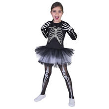 NEU Kinder-Kostüm Skelett-Kleid Suzy, mit Knochenaufdruck und Tüllrock, Gr. 128
