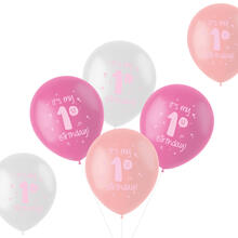 NEU Latex-Luftballons Pastel-Vibes rosa, 33cm Durchmesser, 6 Stck, Aufdruck: Its my 1st Birthday