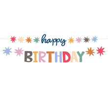 NEU Buchstabengirlande Happy Birthday Starburst, 2 Ketten  150cm x 14cm, bunt, aus FSC-Papier