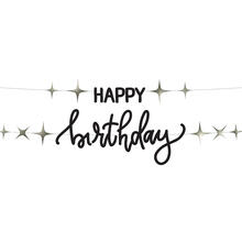 NEU Buchstabengirlande Happy Birthday Creme Noir, 2 Ketten  150cm x 14cm, schwarz, aus FSC-Papier