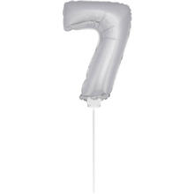 SALE Folienballon Zahl 7 am Stab, ca. 36cm, silber