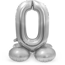 NEU Folienballon Groe Zahl 0, mit Standfu, Silber, ca. 72cm, Zahlenballon