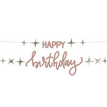 NEU Buchstabengirlande Happy Birthday Creme Ros, 2 Ketten  150cm x 14cm, ros, aus FSC-Papier