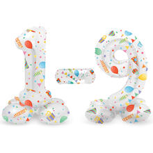 NEU Folienballon mit buntem Party-Design, Mini-Zahl 0-9 mit Standfuß, ca. 40cm, Zahlenballon