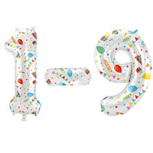 NEU Folienballon mit buntem Party-Design, Große Zahl 0-9, ca. 86cm, Zahlenballon