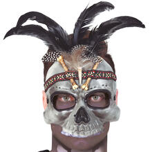 SALE Maske Voodoo-Schdel mit Federn, Kunststoff