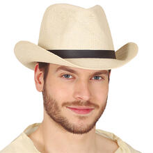 NEU Hut 20er-Jahre, Herrenhut im 20er-Jahre Stil, Cowboyhut, hell-beige mit schwarzem Hutband