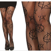 NEU Netz-Strumpfhose mit satanischen Motiven, Einheitsgre, schwarz