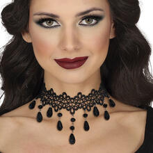 NEU Spitzen-Halsband mit Schmucksteinen, schwarz