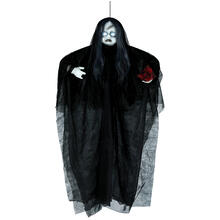 NEU Halloween-Deko Figur sprechende Puppe mit Licht- und Soundeffekten, 90cm