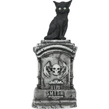 NEU Halloween-Deko Grabstein mit Katze, mit Lichteffekt, 90x40cm