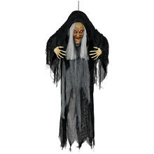 NEU Halloween-Deko Buckel-Hexe mit Licht-, Sound- und Bewegungseffekt, 120cm