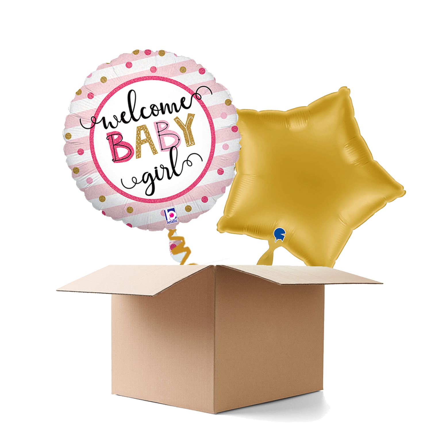 NEU Ballongre Welcome Baby Girl Stripes, rosa, 35cm, 2 Ballons