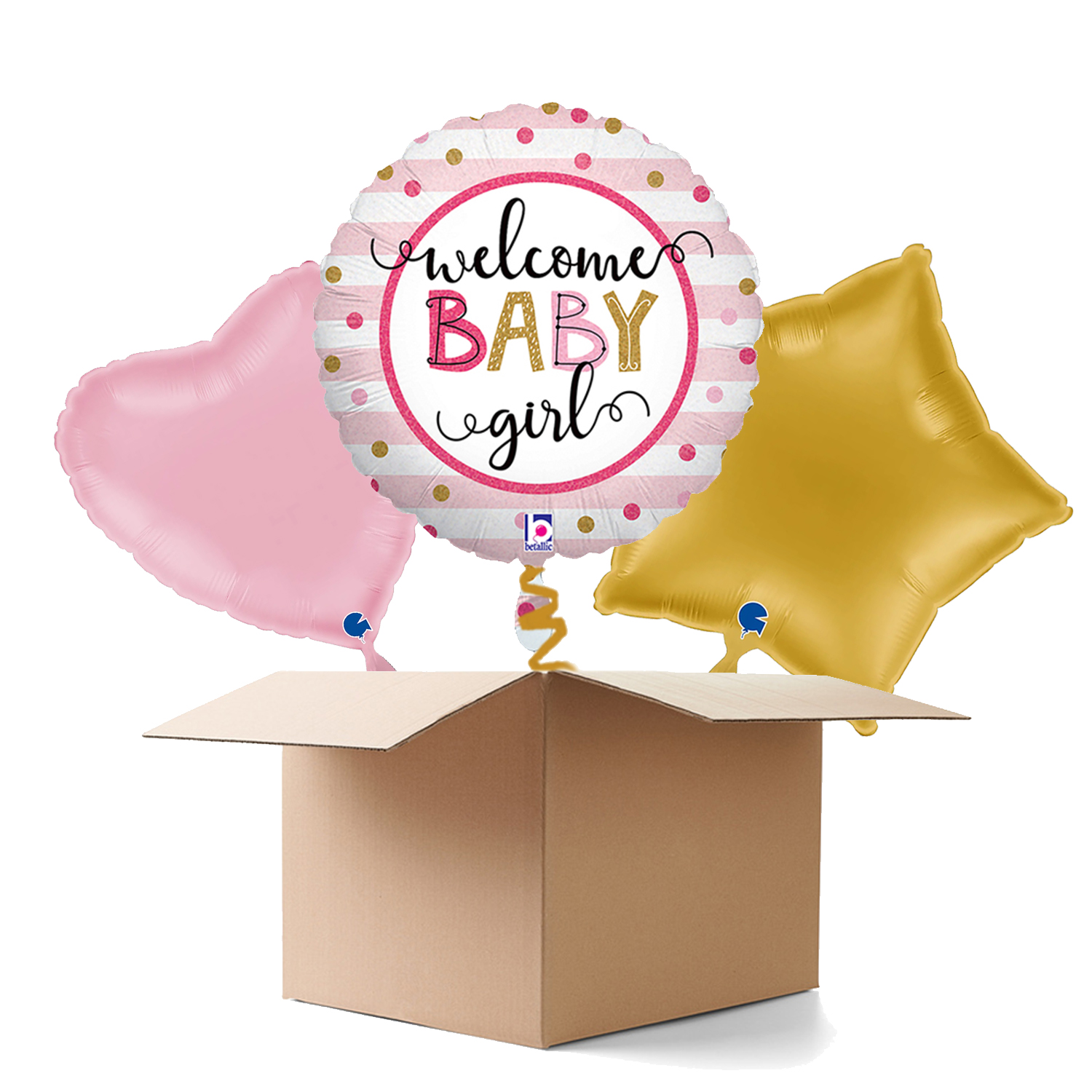 NEU Ballongre Welcome Baby Girl Stripes, rosa, 35cm, 3 Ballons