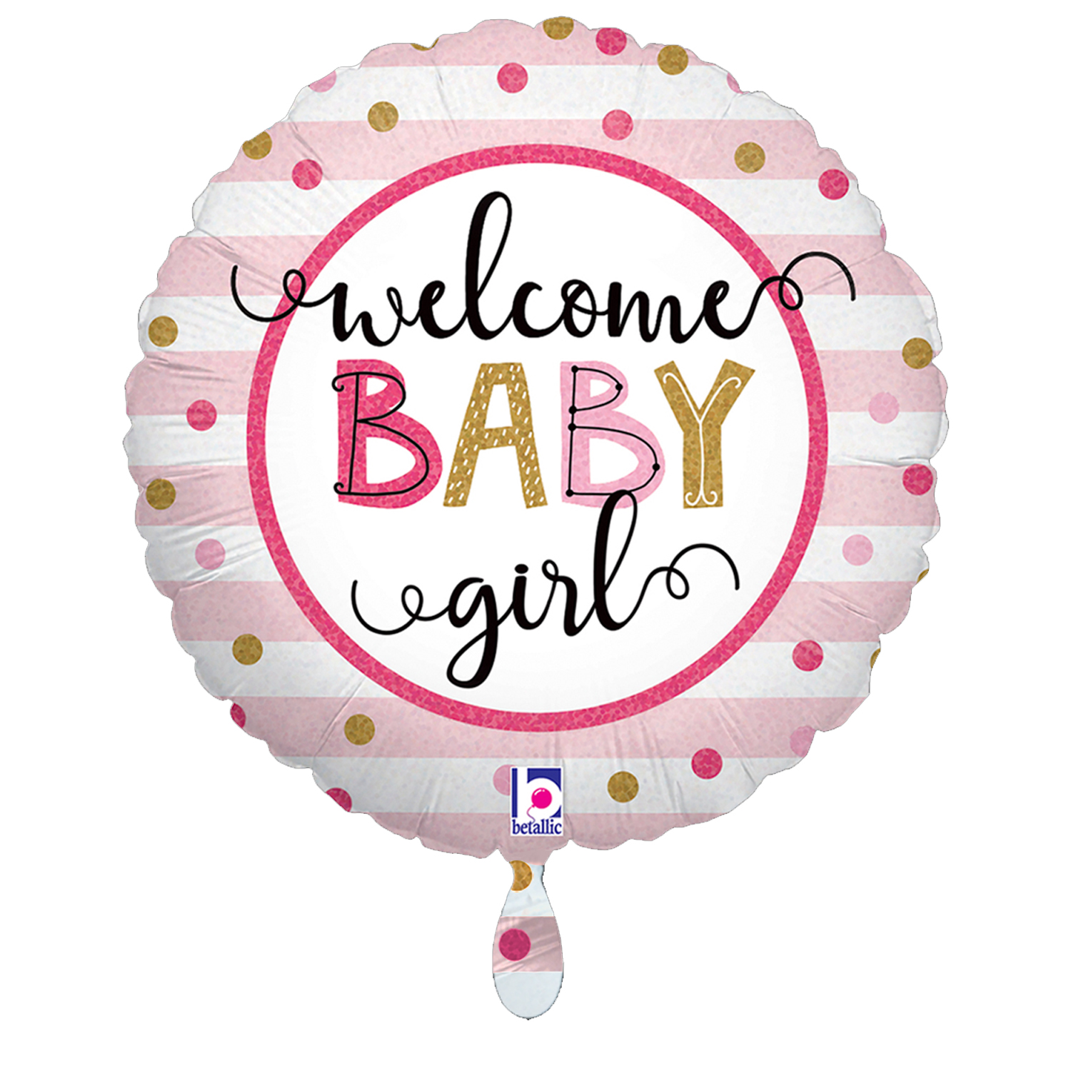 NEU Folienballon Welcome Baby Girl Stripes, rosa, 35cm