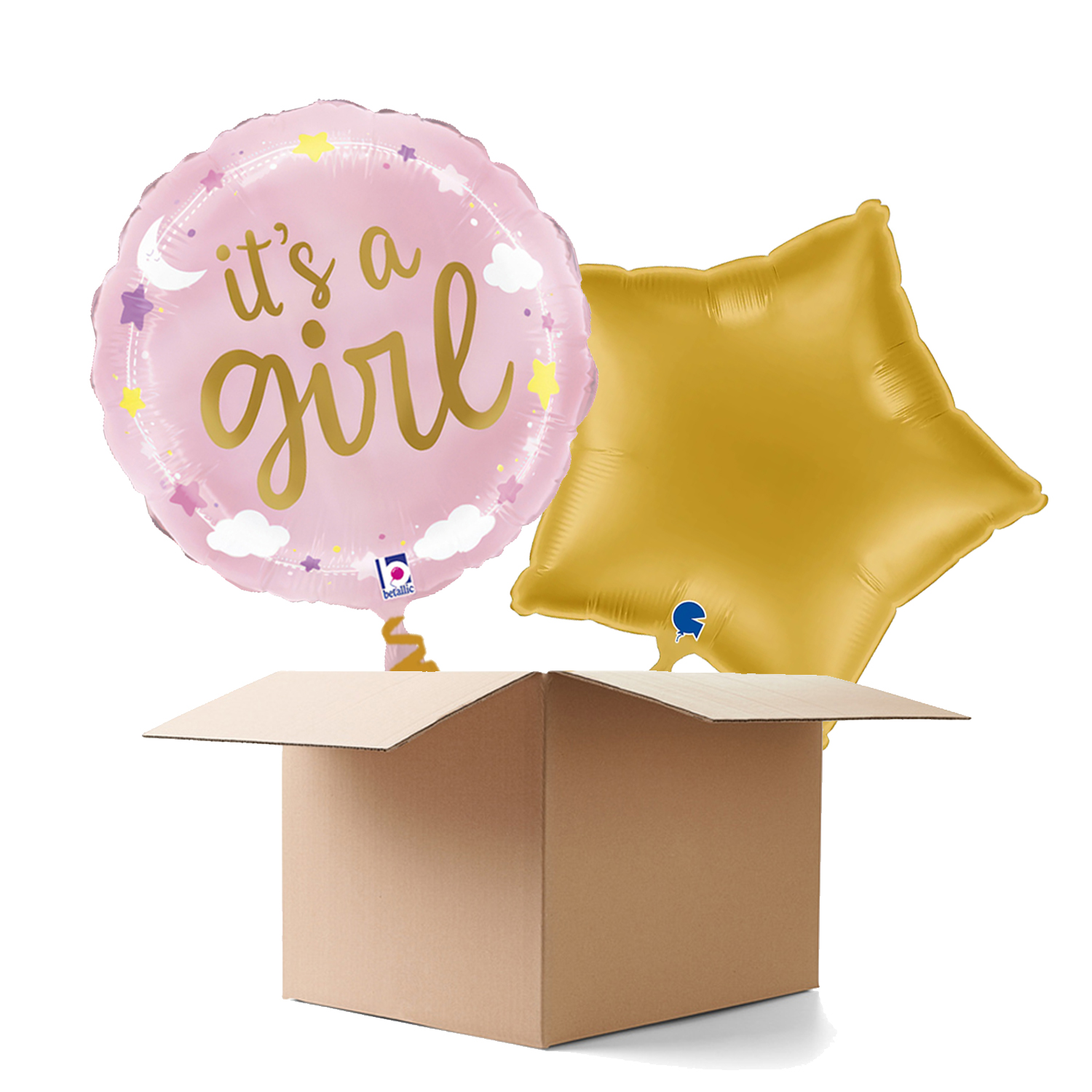 NEU Ballongre It's a Girl Sterne und Wolken, rosa, 35cm, 2 Ballons